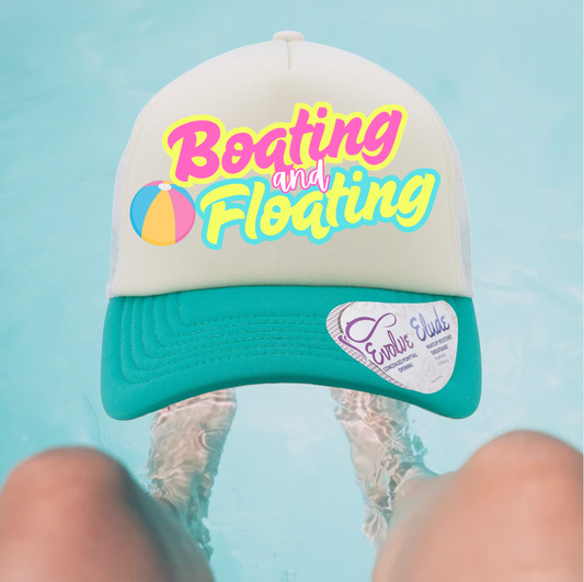 Boating and Floating Trucker hat with pony tail opening
