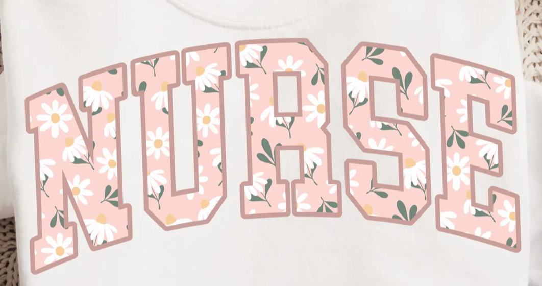 Pink Floral Nurse Crewneck Sweatshirt