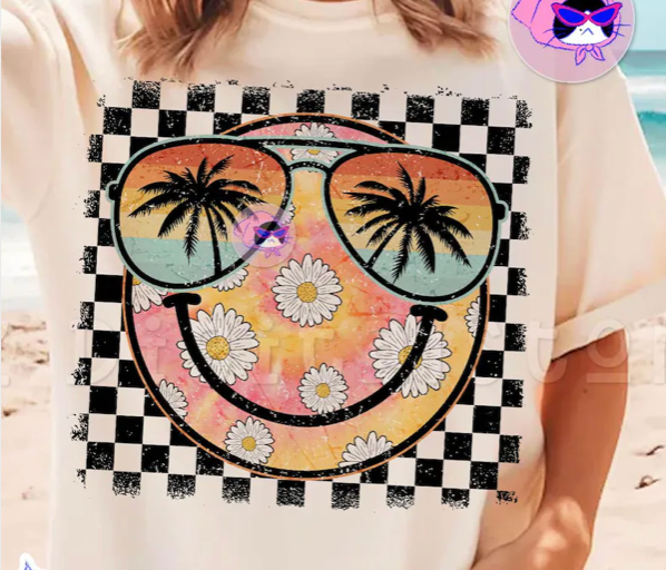 Smiley Checkered Flower Tee